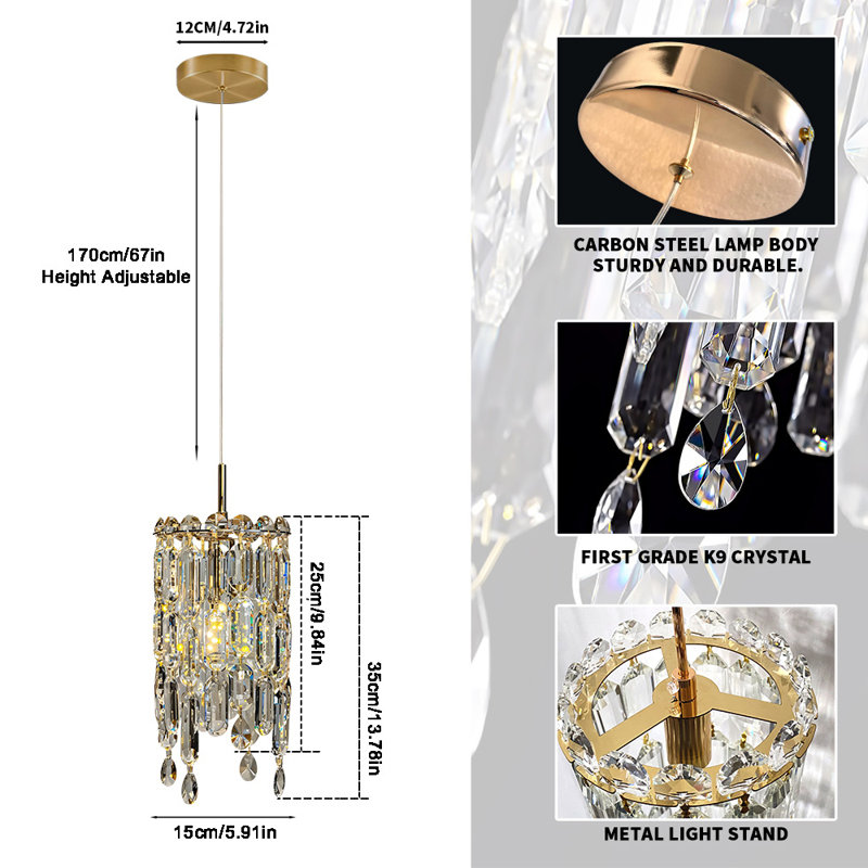 Modern Crystal Pendant Light Adjustable Metal Hanging Light