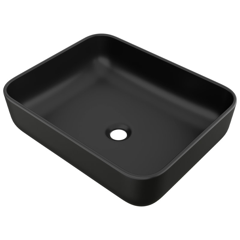 Sotomo Soft Rectangular Bathroom Vessel Sink, 19.7” X 15.4” X 5.5”, Ceramic Sink With Drainage Design, Matte Black