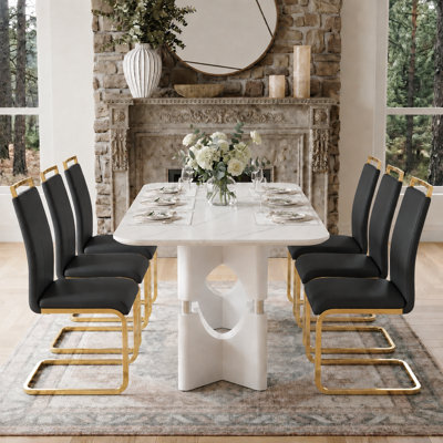 Ensemble de table de salle à manger 71 "en faux marbre avec chaises rembourrées pour 6 ou 8 personnes