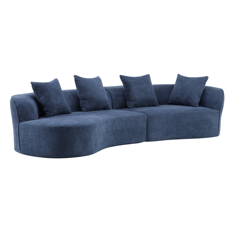 Hession 126" Modern Compression Curved Sectional Sofa, Navy Blue Polyester