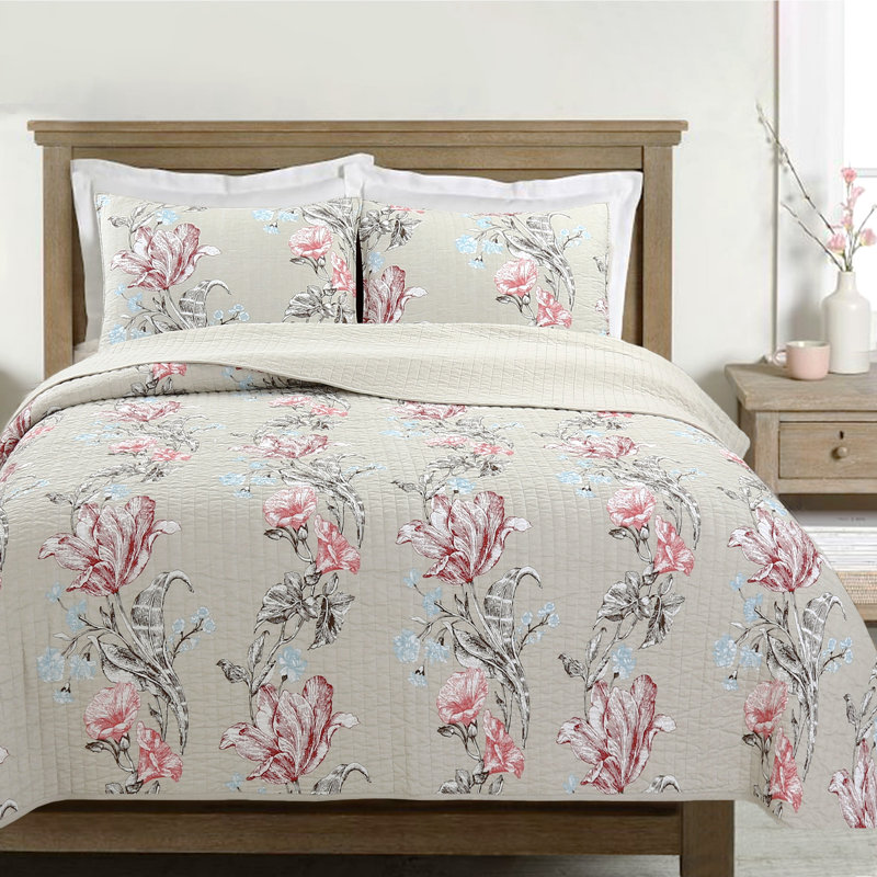 BB2021-055 Cotton Floral Quilt, Queen Quilt + 2 Standard Shams