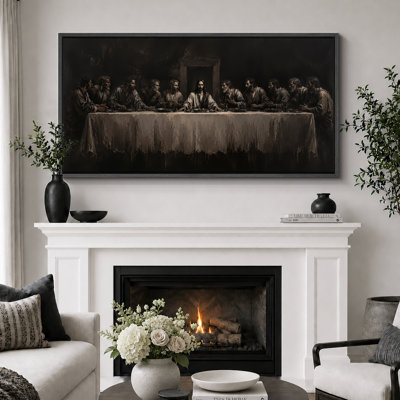 Classic Religious Gathering At Long Table Artwork, Prayer Room Pictures, Framed Canvas Giclee Print 3 Pieces Wall Art