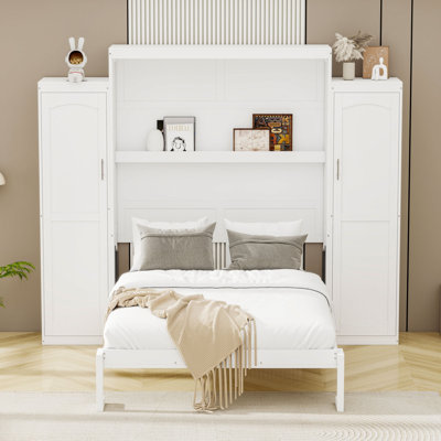 Murphy Bed with Wardrobes and Shelves, Multifunctional Foldable Design