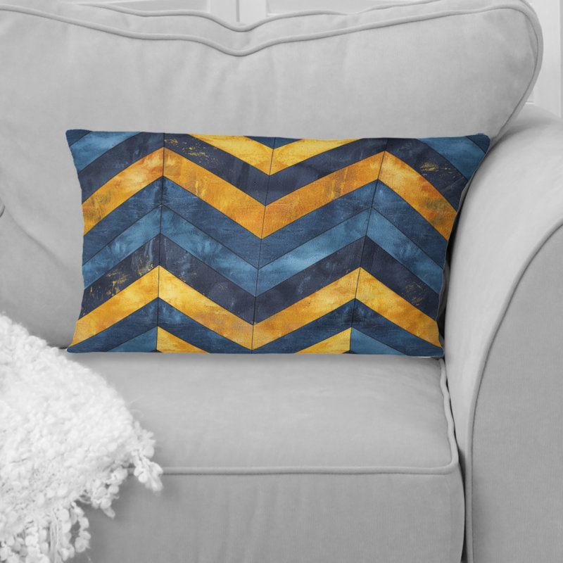 Blue Gold Chevron Patterns III - Modern Lumbar Pillow
