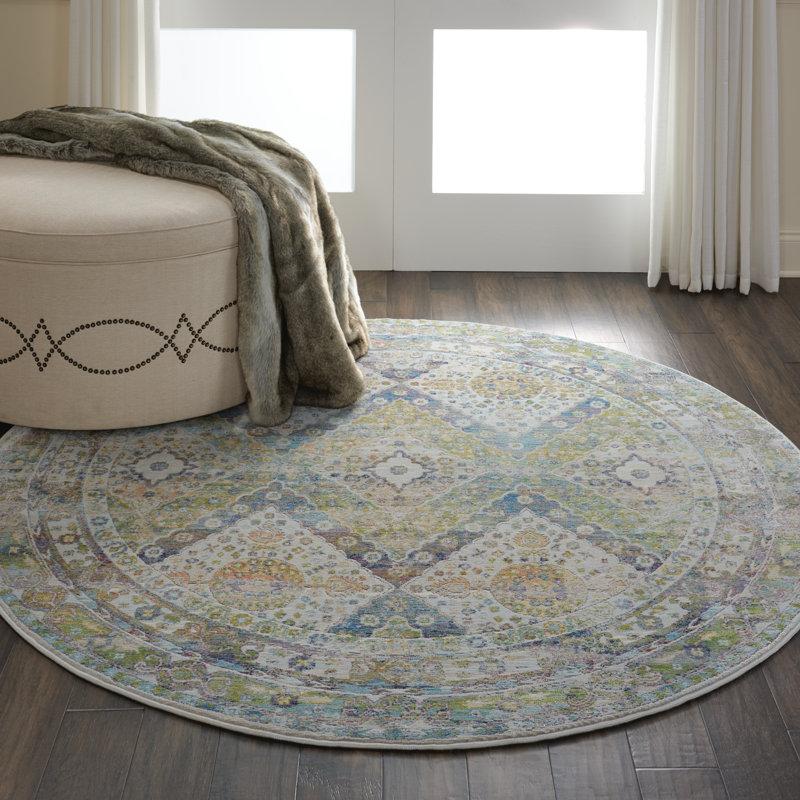 Tapis bleu d'inspiration persane Raymond, Rond 4 pi