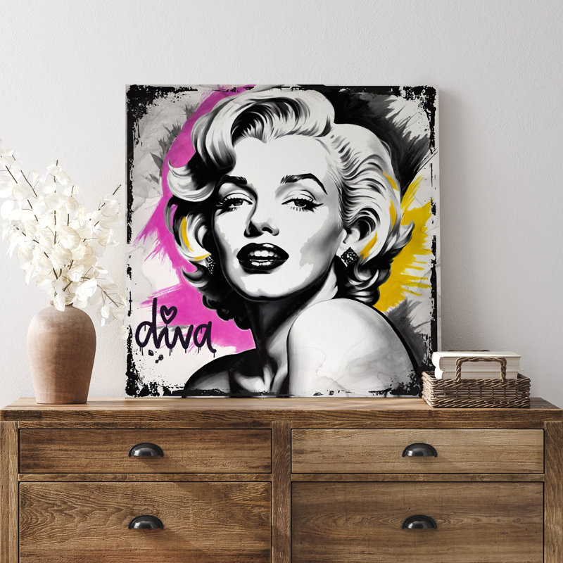 Elegance Marilyn Monroe, graffiti noir et blanc, art de chambre à coucher, impression sur toile encadrée, H 12 po x l 12 po