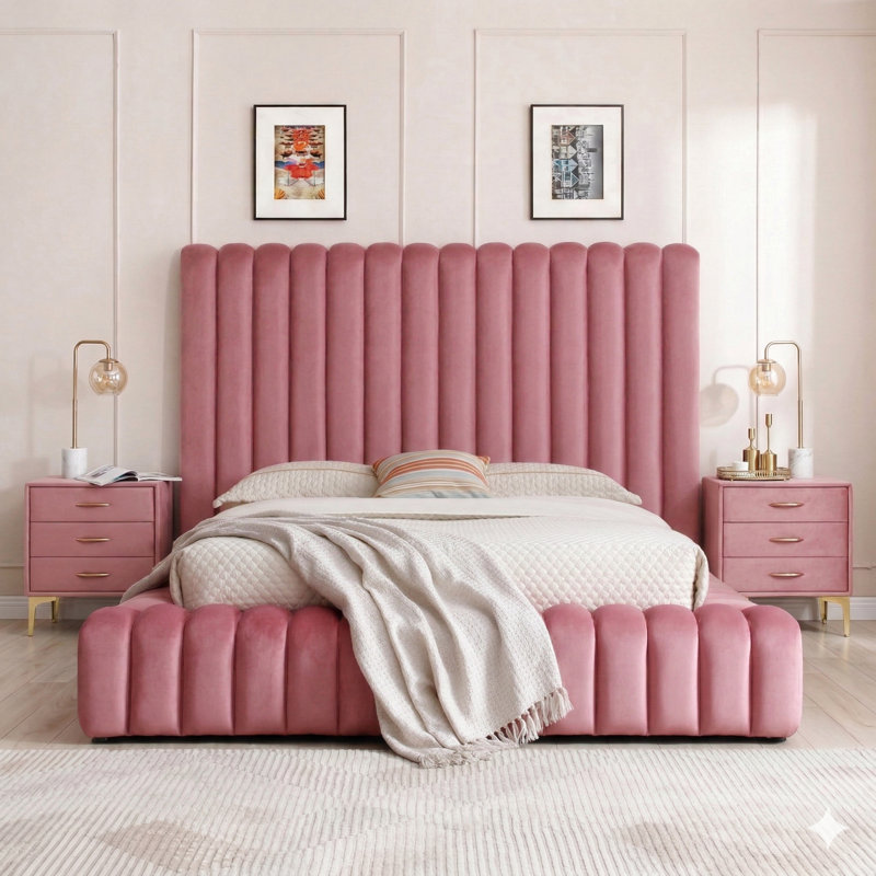 2 tables de chevet Avalon, Grand lit, Rose