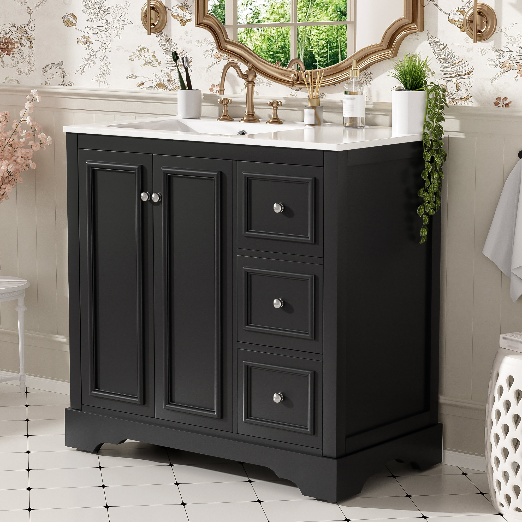 Winston Porter 36'' Transitional Bathroom Vanity w/Ceramic Sink & Soft ...