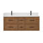 Ensemble de meuble-lavabo mural double 60 po en noyer grillé Isola, comptoir Giotto Quartz, lavabos carrés encastrés (1 trou), garniture noir mat-134514854-134514855