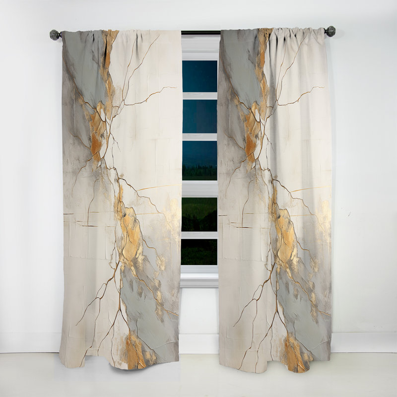 Genera Beige Gold Minimalism Potteries I - Spirals Curtain - Velvet Room Darkening - 1 Panel, 52" W x 63" L