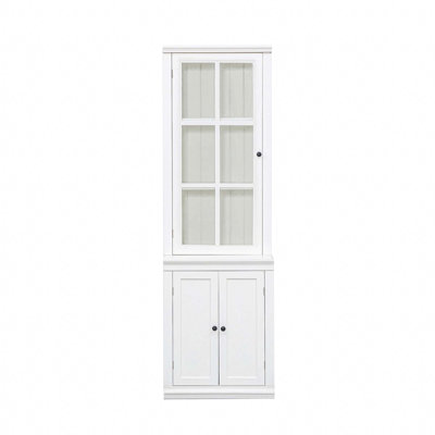 75.25'' Tall Display Cabinet With Single Tempered Glass Door, China Cabinet Hutch Cabinet With Double-Action LH & RH Door For Living Room, Kitchen, Home, Studio Or Workspace
