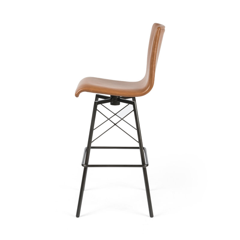 Diaw Swivel Upholstered Stool with Metal Frame, Sonoma Butterscotch Top Grain Leather, Bar Stool (30.25" Seat Height)