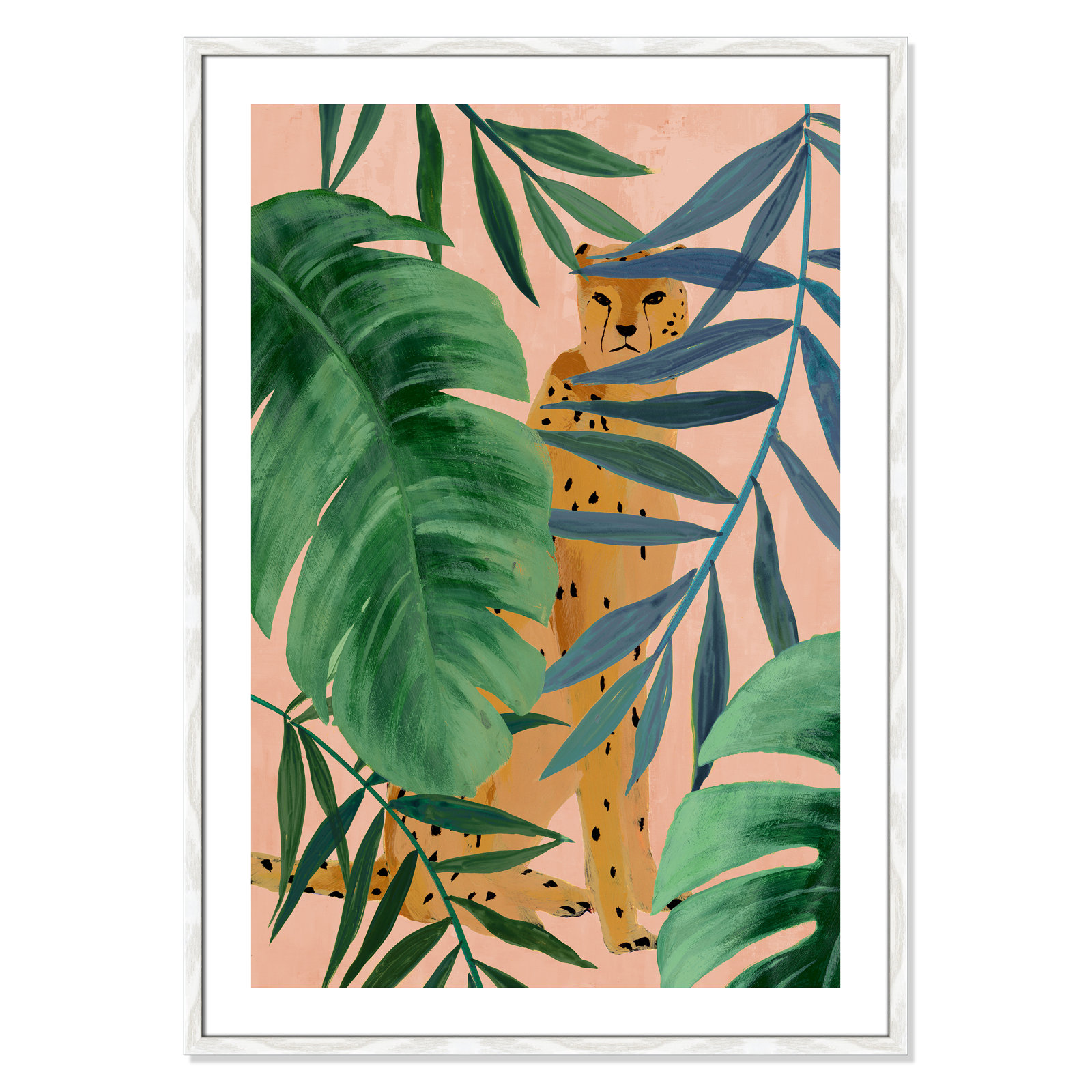Silent Jungle - Painting Print, White Wood Framed Paper, 41.5" H x 29.5" W x 0.75" D