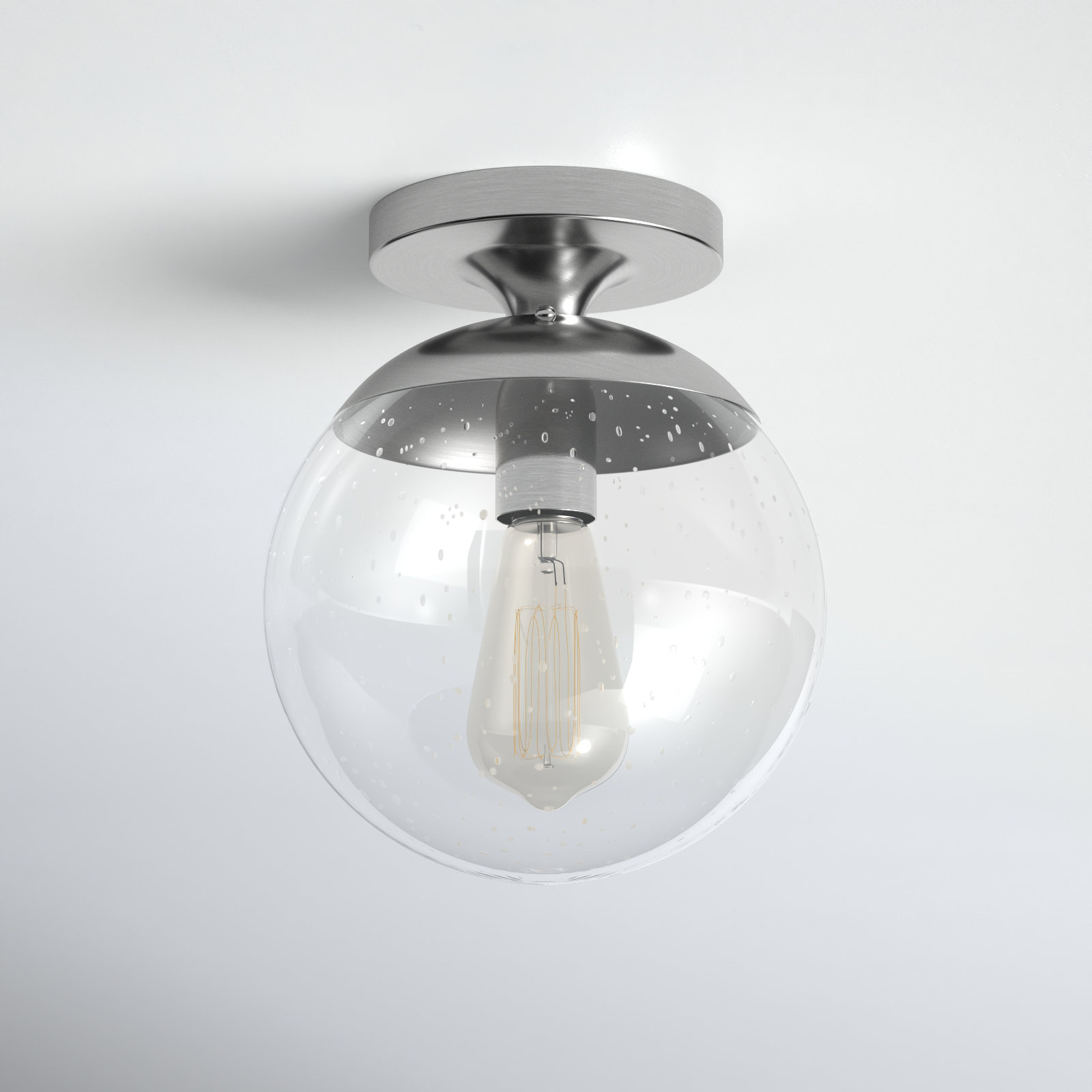 Meri Single Light Glass Semi Flush Mount, Satin Aluminum, Clear, No