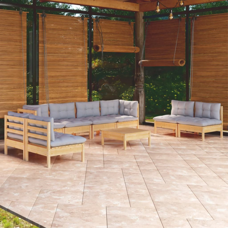  Ensemble de salon de jardin en bois de pin massif gris, tissu (100% polyester), Grey, Brown