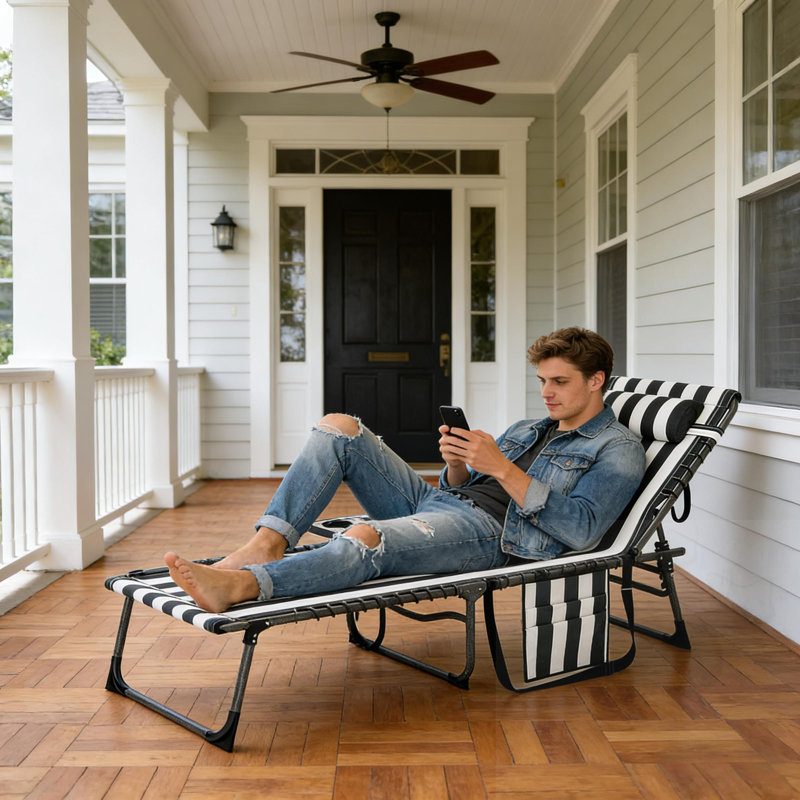 Outdoor Folding Lounge Chair With5-Level Adjustable Backrest And Tray Table
