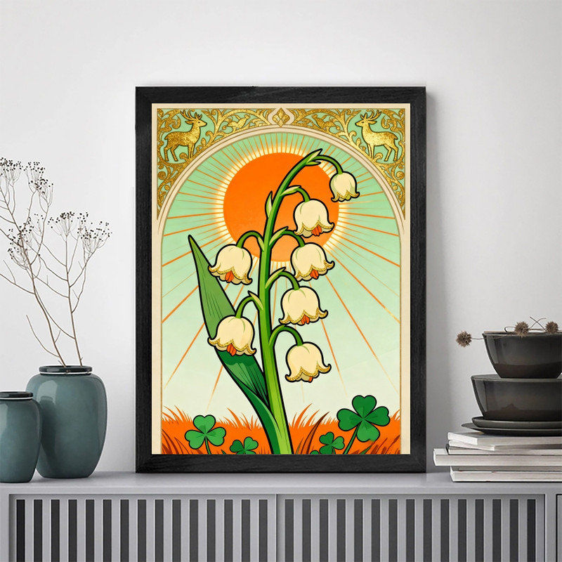 Art mural encadré noir floral et céleste - Boho fantaisiste, décorations rétro, H 25 po x l 17 po