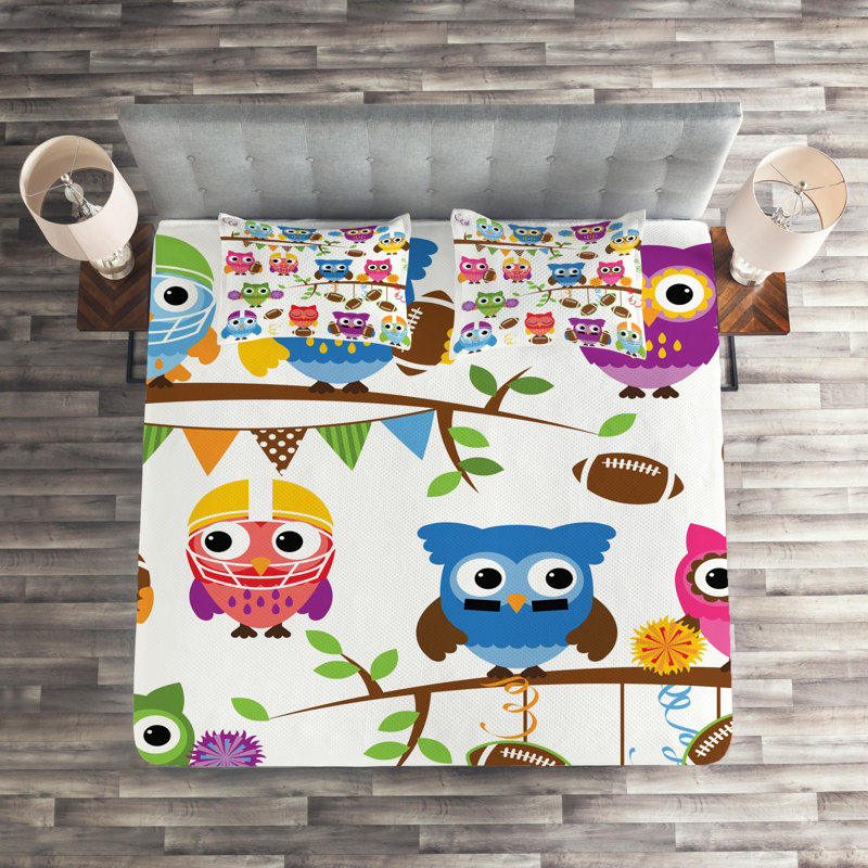 Owl Polyester Coverlet, King Bedspread + 2 Shams