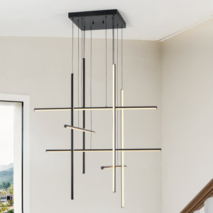 jakie 8 - light modern chandelier long hanging pendant for high ceiling with remote dimming