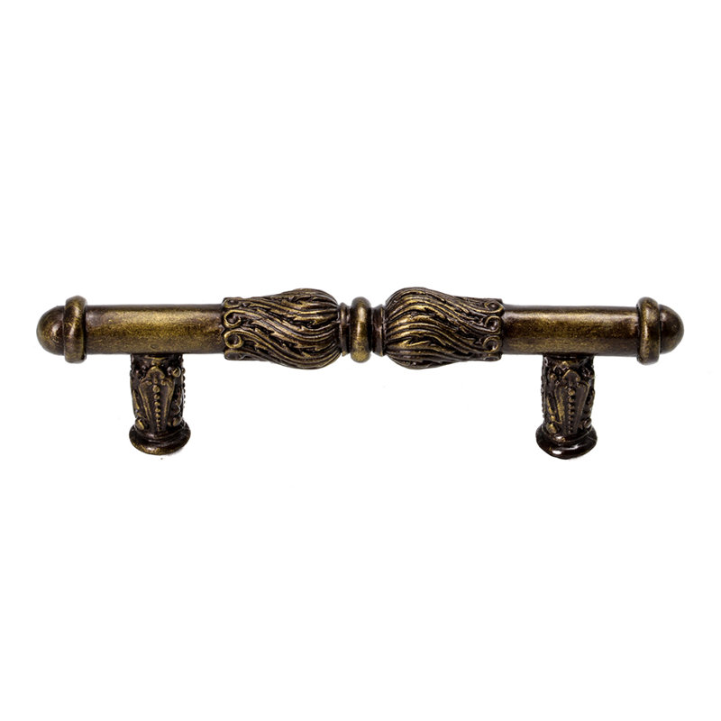 Poignée d'acanthe avec volute de plumes, 3", Laiton antique