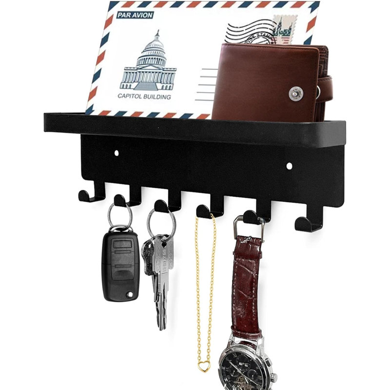 Glynnis Metal Wall Organizer with Key Hooks, Black
