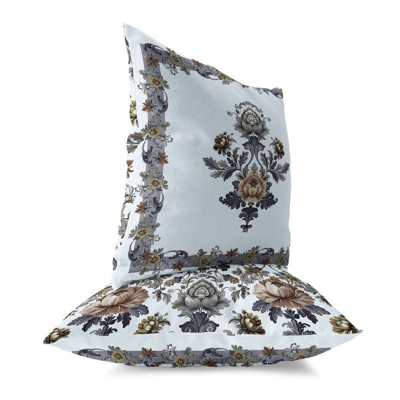 Coussin décoratif Opulent Flora Frames, H 16 po x l 16 po, Vert / Gris