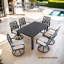 Ensemble de salle à manger d'extérieur en aluminium 7 pièces avec chaises berçantes pivotantes, coussins en tissu Sunbrella et table rectangulaire
