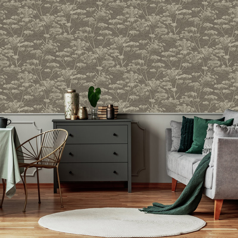 Floral Metallic Wallpaper Double Roll, Taupe/Gold