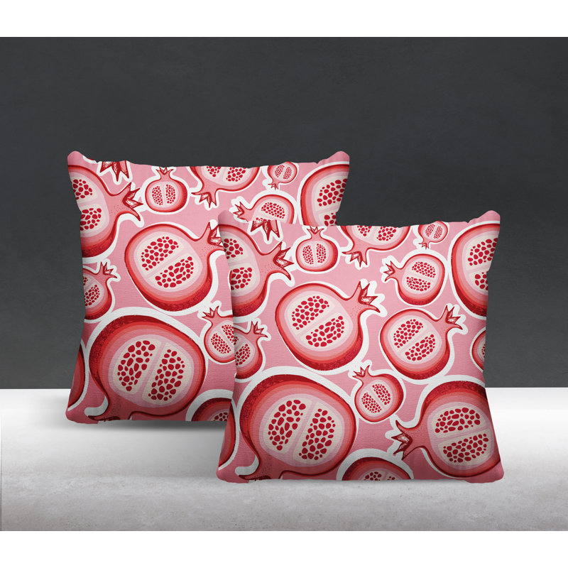 Oreiller carré intérieur / extérieur Pomme Pomegranate, L 15 po x H 15 po, Rose / rouge