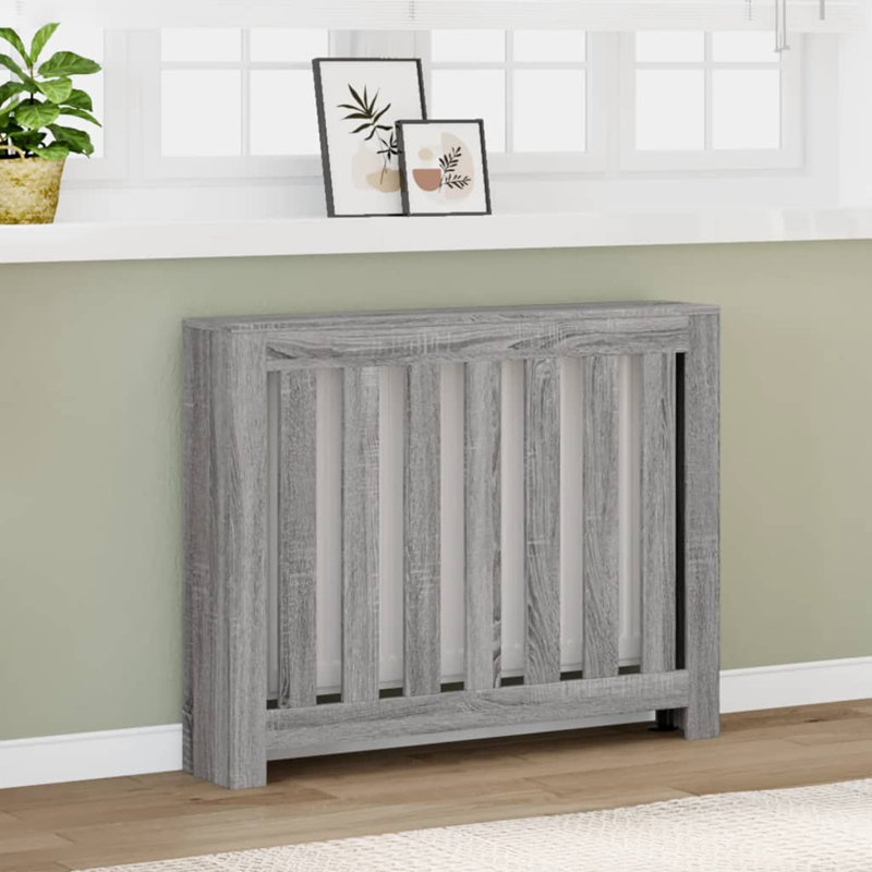 Small Radiator Cover, Grey Sonoma, 104 x 20 x 82 cm, Vertical Slats