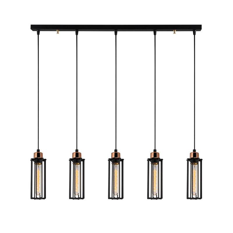 Lustre industriel en métal, finition noire, 31,5 po de diamètre x 44,1 po de hauteur | 5 x douilles E27 de 40 W maximum | Longueur de câble de 35,4 po | Plaque de base: 30,7 x 2,4 x 1,6 po | Éclairage élégant pour espaces modernes, indice de protect