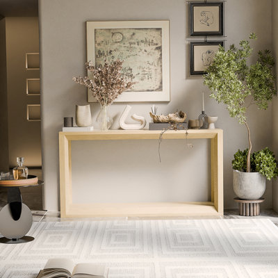 Console rectangulaire en placage de bois massif de 60 pouces avec beaucoup de rangement, idéale pour l'entrée et le salon, finition chêne délavé