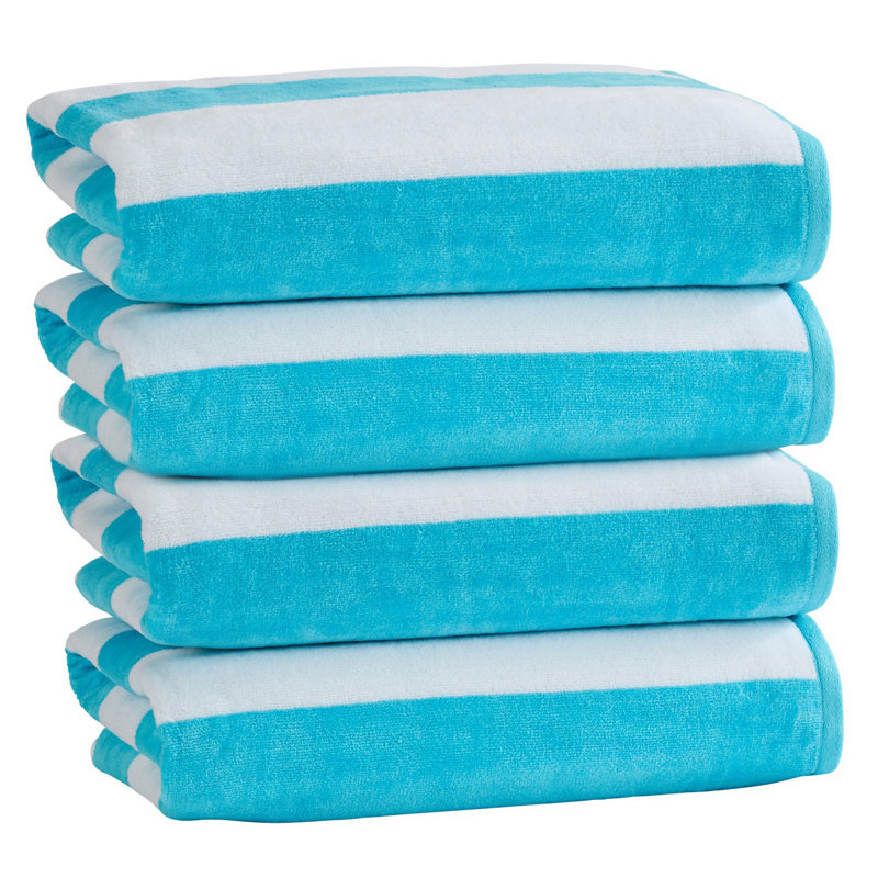 Serviette de plage 100 % coton, Turquoise / bleu