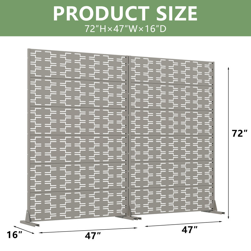 Panneau de clôture en métal pour l'extérieur, 72" H x 47" W x 16" D-2Pcs, Grey