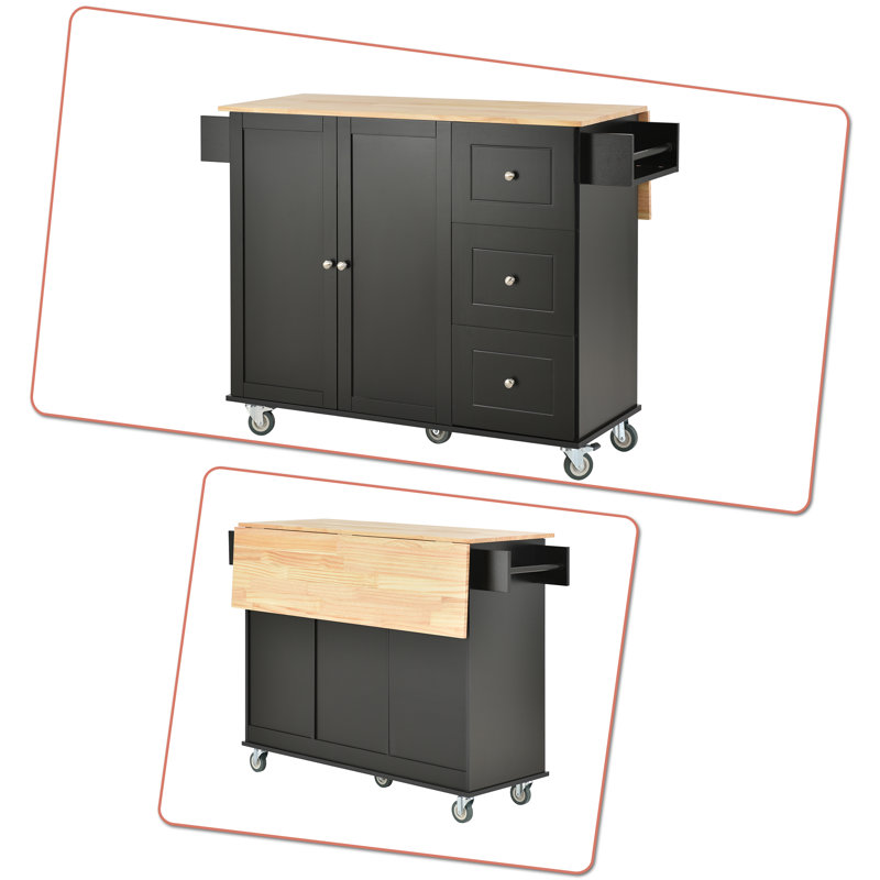 Lantha Solid Wood Top Kitchen Cart, Black