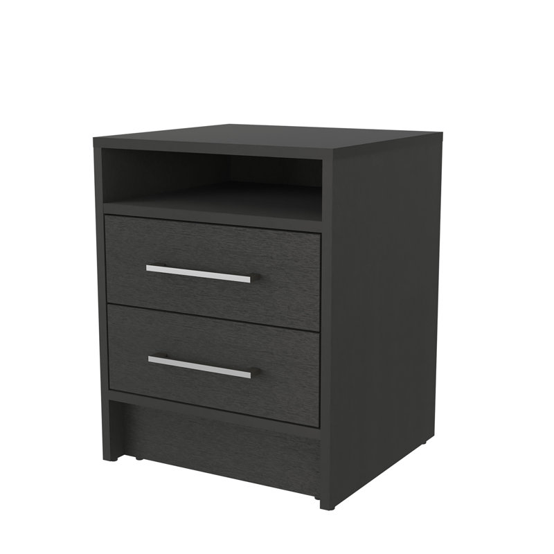 Nightstand, Two Drawers, Concealed Shelf, Black