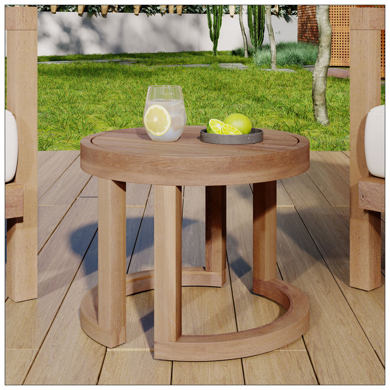 Outdoor Acacia Wood Side Table, 18" Solid Side Table For Patio, Pool, Porch ( Brown Wash)