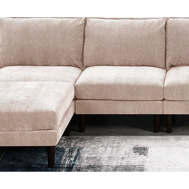 Ensemble de meubles modulaires modernes 6 pièces rose poudré comprenant 4 fauteuils sans accoudoirs et 2 poufs pour salon, canapé et…
