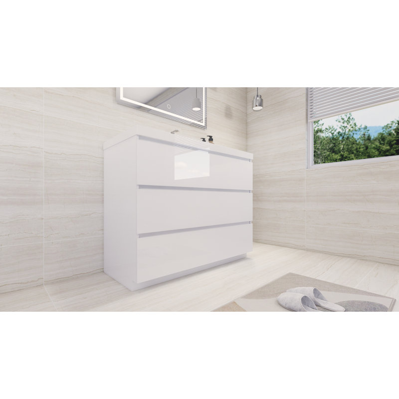 Single Bathroom Vanity Base Only, High Gloss White