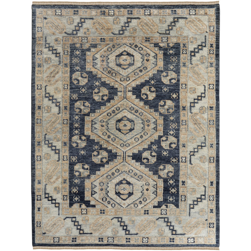 Nanayaw Handmade Wool Geometric Area Rug, Round 8'