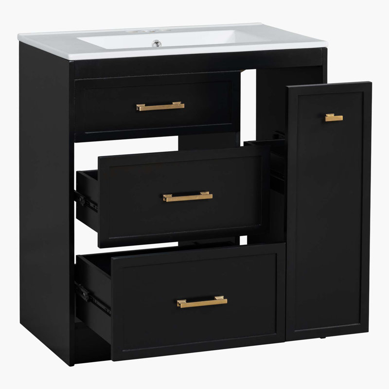 Charming Bathroom Vanity Set with Multiple Drawers and Advanced Features, Black