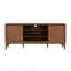Meuble télé Mid-Century moderne avec pieds dorés et tablettes réglables avec finition noyer