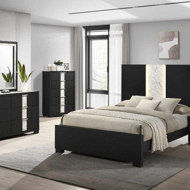Mobilier de chambre à coucher contemporain en bois avec tête de lit à tête de lit contemporaine à grand lit 1pc, cadre de lit