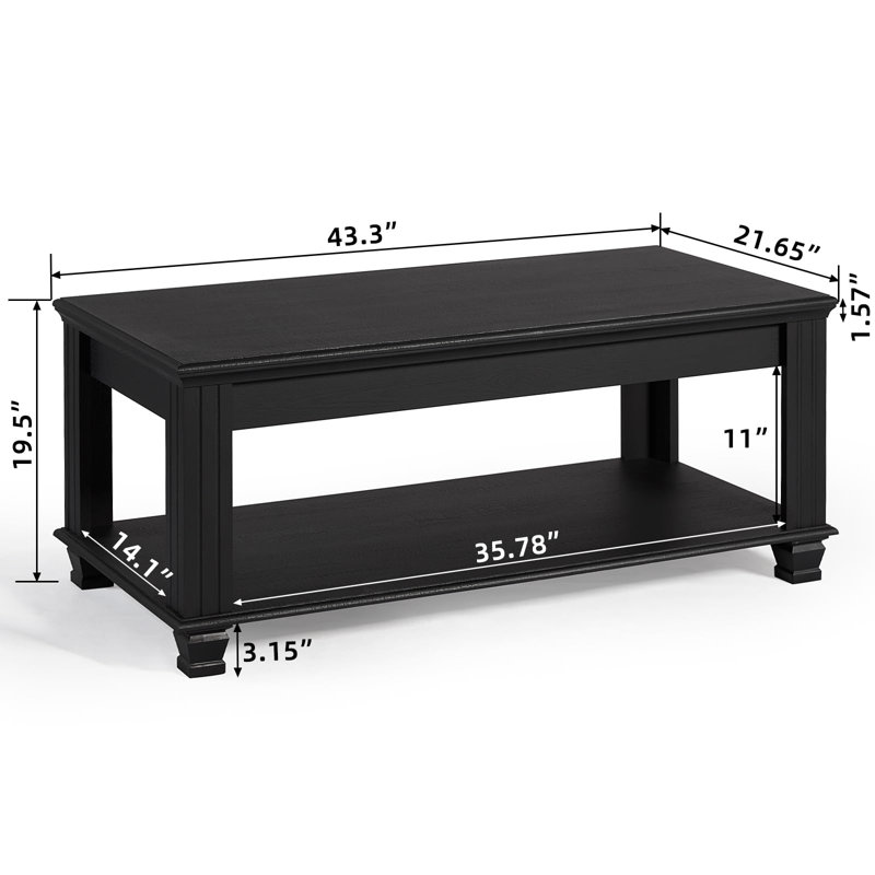 Farmhouse Coffee Tables for Living Room,Square Tea Table with Open Storage Shelf,Large Coffee Table,Rustic Wooden Center Table (Black)