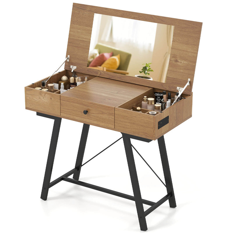 Coiffeuse avec coiffeuse à miroir et plateau de prises de courant