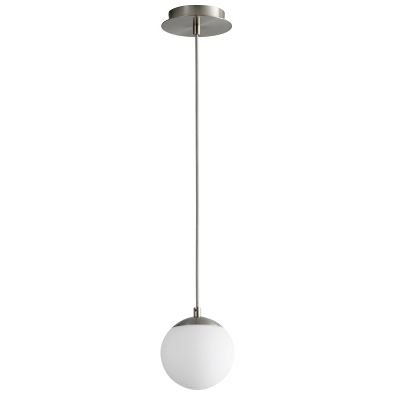 Luminaire suspendu sphère 1 lumière DEL Kamm, Nickel satiné, H 128,25 po x l 6 po x P 6 po