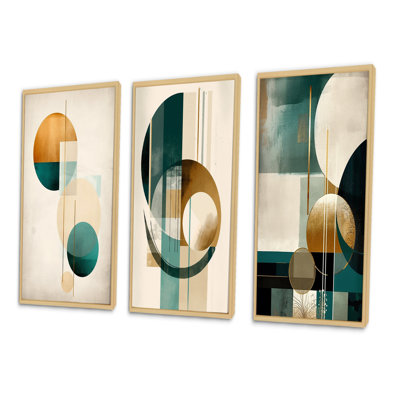 " Glorious Full Moon Retro Gold & Teal Abstract " 3 - Pieces