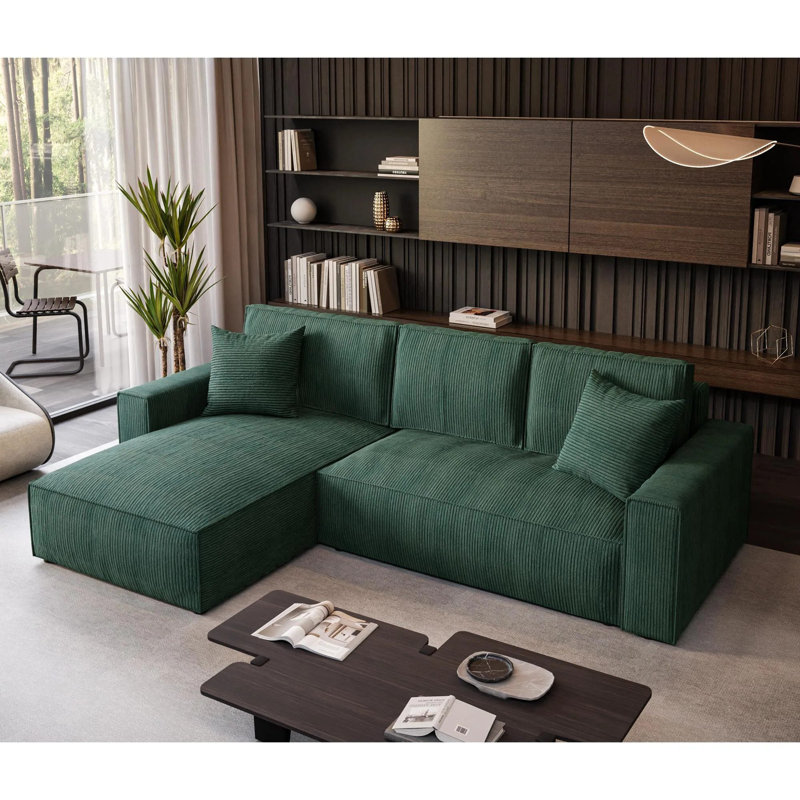 Damionna 4 Seater Sofa Bed, Green, Left Hand Facing