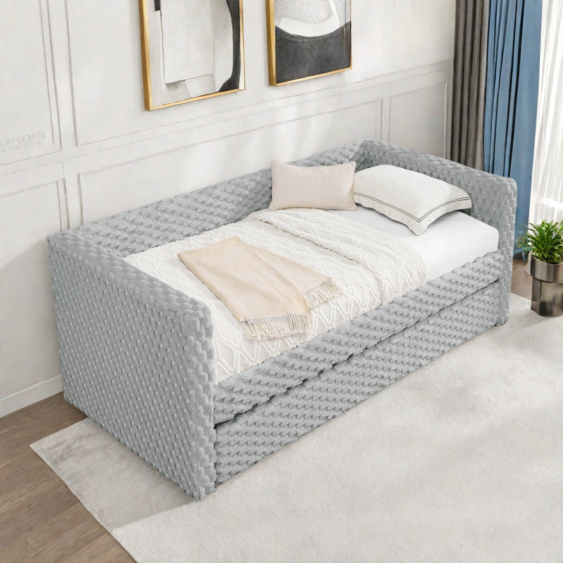 Phillip Modern Upholstered Daybed with Pull-Out Bed & Striped Design, Dark Gray