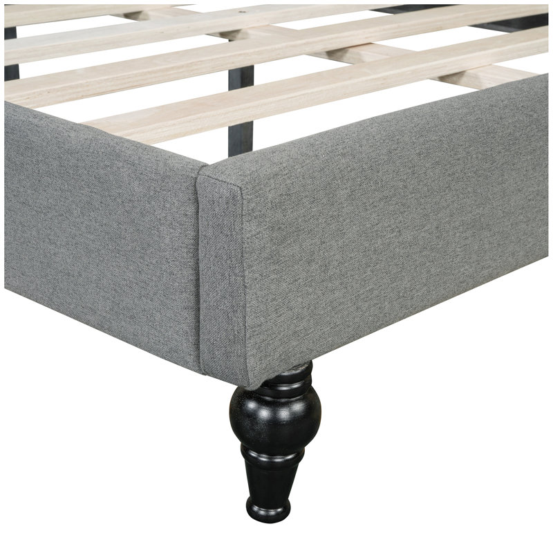 L-Shaped Linen Daybed, with Solid Wood Legs, Gray, Full